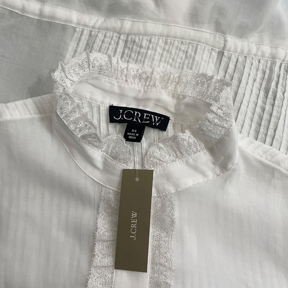 NWT!! J. CREW Lace Trim Cinched-Waist Cotton Voile White Top Blouse X-Small - Picture 12 of 16